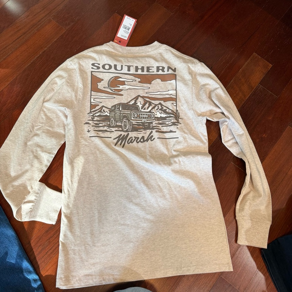 Southern Marsh Men's Tan Long Sleeve Tee with Graphic